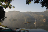 Looking across Lake Phewa to the World Peace Pagoda