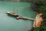 Boat pulled up to the drop off pier, Hang Sung Sot Cave, Halong Bay