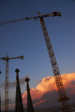 Cranes over Sagrada Famlia, sunset