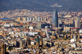 View of Barcelona from Montjuc with Barcelona Cathedral and Torre Agbar