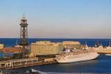 Port Vill with Torre Jaume 1 and the MS Thomson Destiny, Barcelona