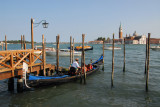 Venetian gondola tied up at the Molo, Basin of San Marco