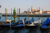 Gondolas tied up along the Molo in front of the Doges Palace, Venice