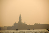 San Giorgio Maggiore from a ferry in the orange light of dawn