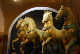 The original 4th C. BC Greek bronze horses, the Triumphal Quadriga, displayed on the upper gallery of St. Marks Basilica