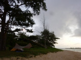 tent and tarp on Malaekahana beach
