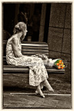 Lady with tulips - selective colour SEP
