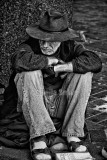 Man in akubra hat at the Quay monochrome 