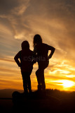 Two girls silhouette at sunset in Blue Mountains