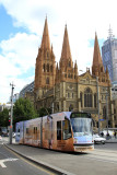 St Pauls Cathedral, Melbourne, and tram.