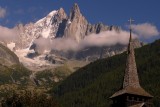 Church steeple and the Drus, Chamonix