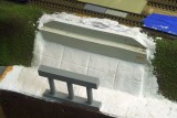 Overhead view of bridge abutment work sans bridge for clarity