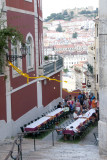 Setting up for dinner on one of the staircase streets leading up to the Barrio Alto