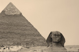 Old-style monochrome version of entrance to pyramids