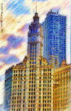 The Wrigley Building Clock Tower, Colored Pencil