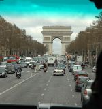 view from the tour bus: Champs-Elyses and the  Arc de Triomphe