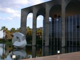 Itamaraty Palace, by Oscar Niemeyer (the Arches Palace) and the Meteoro sculpture by Bruno Giorgi