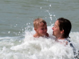 Simon and Mommy ride the waves