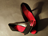 red and black shoes