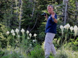 Tom Nelson Photographing Xerophyllum tenax. Mt Hood, Ore  7/19/09