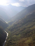 View down the Mangde Chhu valley from the dzong, Trongsa, Bhutan