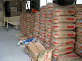 Packed bags of rice. The Niigata prefecture is known for its quality rice.