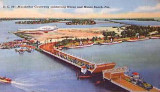 1940's - postcard aerial view of MacArthur Causeway and Watson Island