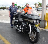 Robbin P. Learned and Bob Sara with Bobs Harley at Arbetter Hot Dogs