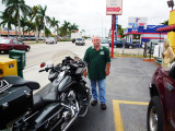 Carlos Betancourt with Bob Saras Harley at Arbetter Hot Dogs on Bird Road
