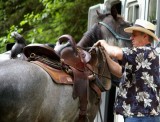 Rollin Binion saddling up a VIP horse