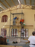 putting up the cross that Doug and Erik made