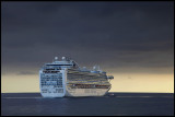 Pilot boat helping cruising ship Ruby Princess from Ponta del Gada - The Azores