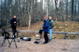 Pontus G, Morgan S och Lasse O kollar Vitryggig hackspett April-05