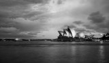 Sydney Opera House in the storm in bw