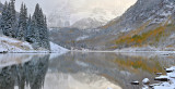 Maroon Bells & Lake - Foggy Reflection 1