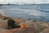 A Tallinn skyline with shoes