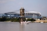 Paul Brown Stadium and the Suspension Bridge as seen from Covington, Kentucky.