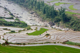 The water in the irrigated  terraces originates in streams at higher elevations.
