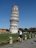 Pisa - Sue working hard to hold up the tower