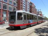 Trains drop off baseball fans right in front of the baseball park