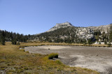 A dry Cathedral Lake and Tresidder Peak