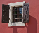 Pink Wall Window with Shutters