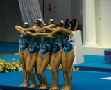 The Spanish team start formation ( Notice the S. Dali swim suits!)
