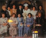 The seven daughters of tzaddik and two widows of his sons at the wedding of the Bobover bridge`s grandson