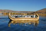 Reed boat with tourists, Lake Titicaca