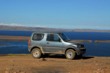 Our Suzuki rental with Lake Titicaca