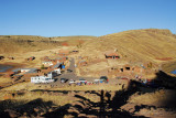 Parking area and village at Sillustani