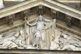 Detail of the figure of Christ striding forth from the pediment of Saint-tienne-du-Mont