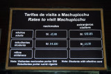 We picked up the Machu Picchu tickets the night before - here the rates