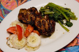 grilled chicken, broccoli rabe, salad